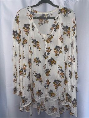 Free People Cream Floral Peasant Tunic Mini Dress